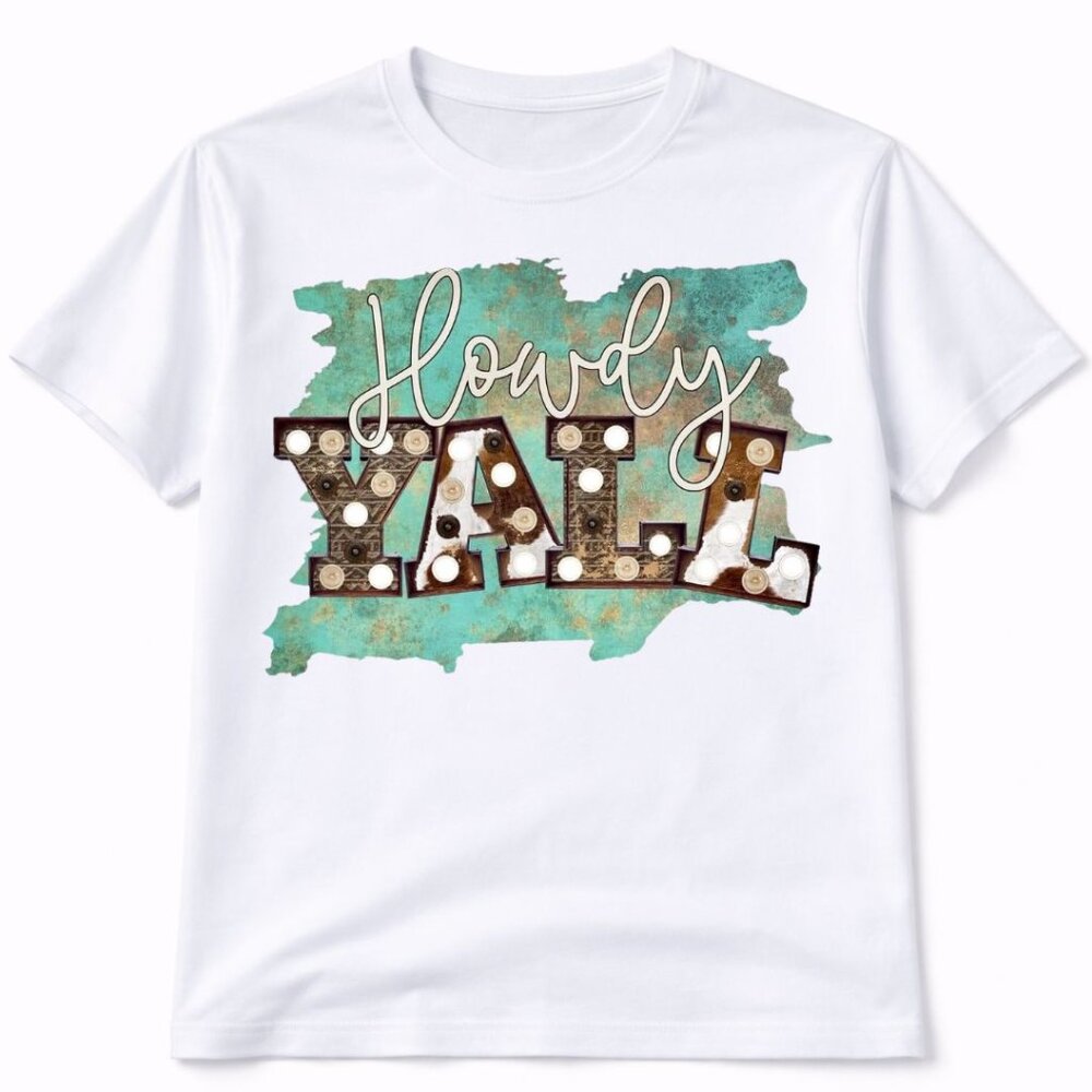 Howdy Y'all Western Graphic T Shirt Trendy Boutique Style Tee Womens Gift White